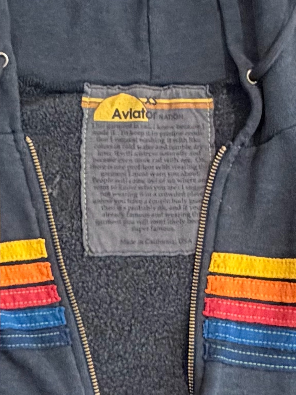 Aviator Nation 5 Stripe Rainbow Navy Charcoal Hoodie Sweatpants Set XS - Picture 5 of 15